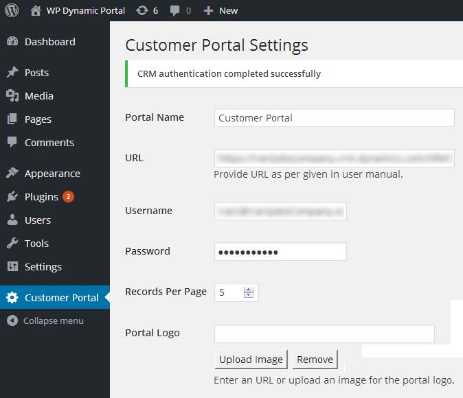 WordPress Configuration Settings To configure the Portal go to WordPress admin side and click on Customer Portal. Select appropriate Dynamics CRM version to connect with your Dynamics CRM Instance.
