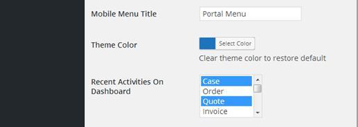 You can also set various other configuration options like: Portal Menu Title (in mobile view). Set theme color for your portal.