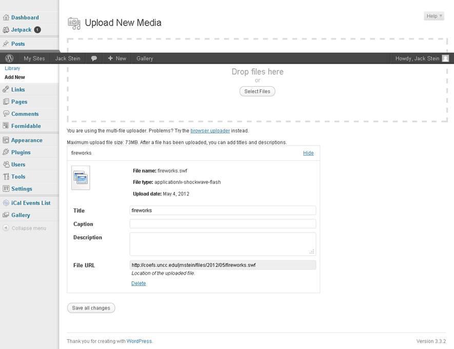 To load documents to WordPress and then link to them in a page To upload a file to WordPress (PDF, Microsoft Word and many other file types); select the Media menu option on the left.