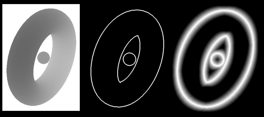 Smooth Penumbra Transitions 5 Fig. 4. An example of a shadow map (left), its shadow silhouette edges (middle), and the associated final Skirts buffer (right). Fig. 5. A case where point p is incorrectly classified as lying in an inner penumbra.