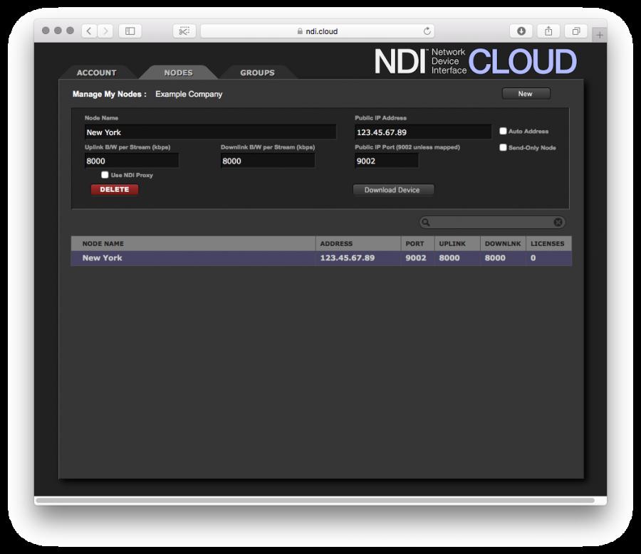 The User Experience Central configuration in the cloud The first step in constructing an Cloud for NDI wide area network begins with the website http://sienna.