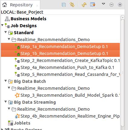 . Click on Standard Jobs > Realtime_Recommendation_Demo 3. Double click on Step_a_Recommendation_DemoSetup 0.