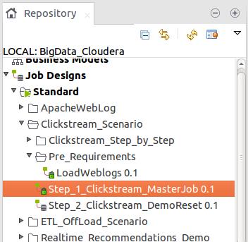 . Click on Standard > Clickstream_Scenario 3. Double click on Step Clickstream_MasterJob 0.