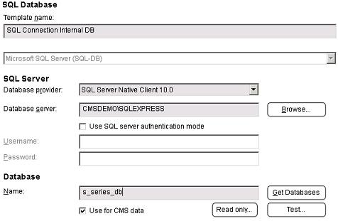 Enter a name for the connection template and select the MS SQL from the drop down list. Select the database provider and enter the server details.