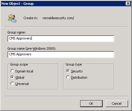 On the 2008 R2 server open the Active directory users and computer dialog and make sure that Advanced Features is selected from the View menu item. Add a group.