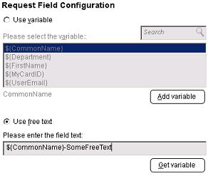 Click the Fields button to open a dialog from where additional fields can be configured that can be added to the certificate request. All available values are listed in the Available window.