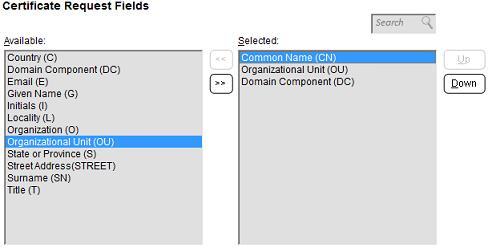 For example if an Organizational Unit (OU) and Domain Controller (DC) fields were required, select the value from the Available window and add this to the Selected window.