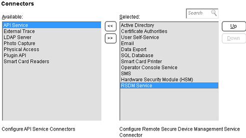 RSDM Service From the RSDM Service the connection settings for this service are configurable. This service is a SOAP service and is managed by the Windows service named vsec:cms RSDM Service.