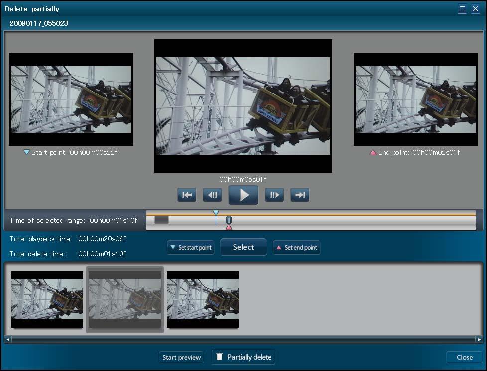 Editing content on your computer Editing video content (Delete partially) 6 7 Advanced Features Click again to resume playback. Click to pause playback at the ending position for deletion.