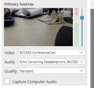 6. Before recording, set the Video and Audio source of the attached webcam.