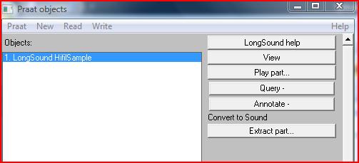 Select the name of the sound file in the Praat object window. Like this: f.
