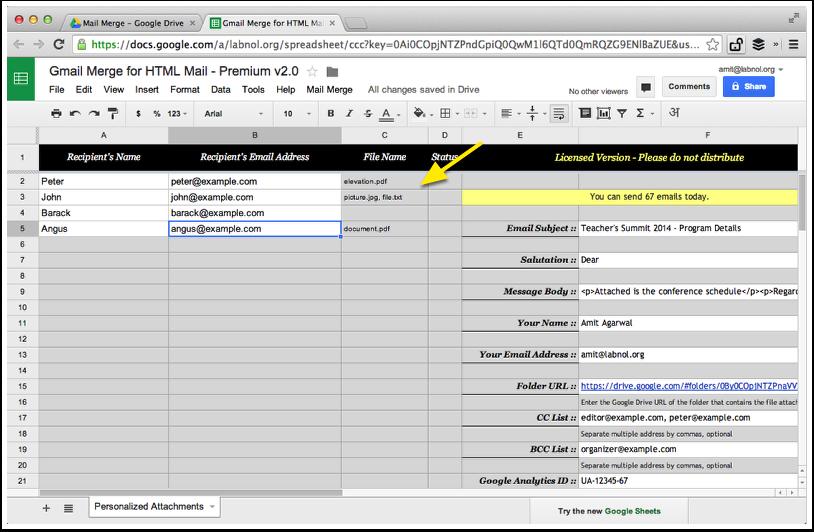 Step 10: Start Mail Merge Your contacts will now appear in the Google Sheet. Go to the Mail Merge Menu again and choose Start Mail Merge to start sending emails.