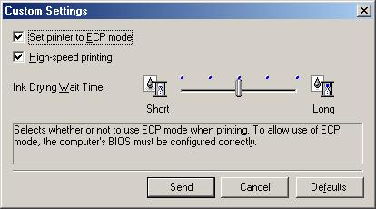 4 Select the Set printer to ECP mode