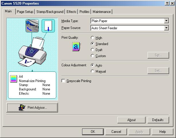 Printer Driver Functions (Windows) Main Tab (1) (6) (2) (3) (4) (5) (1) Media Type Ensure this setting matches the type of media loaded in the printer.