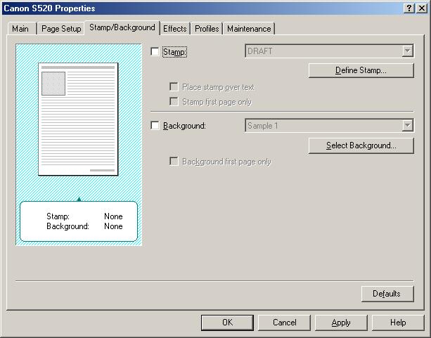 Printer Driver Functions (Windows) Stamp/Background Tab (Not Available in Windows NT 4.