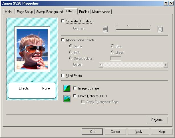 Printer Driver Functions (Windows) Effects Tab (1) (6) (2) (3) (4) (5) (1) Simulate Illustration Select the check box to manipulate colour