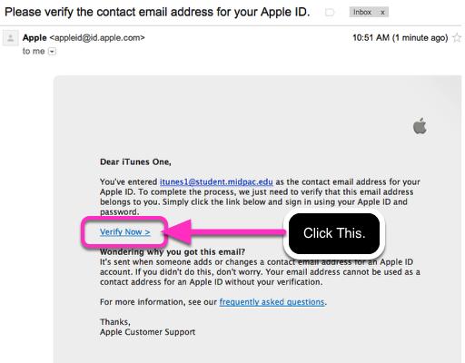 13. Check your email account for Apple ID verification Email. 1. Log in to your child's MPI email account and look for an email that says Please verify the contact email address for your Apple ID. 2.
