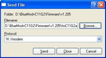 Figure: Send new firmware into BlueMod+C11/G2 with 1K-Xmodem protocol After loading the complete firmware into flash memory, the device