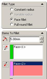 fillet between two surfaces:- Click Fillet icon Select