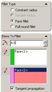 5mm as Radius Select the face Click the entry