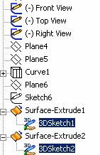 To create a swept surface:- Show 3DSketch1 & 3DSketch2 Tutorial 2C Select Insert/ Surface/ Sweep on the
