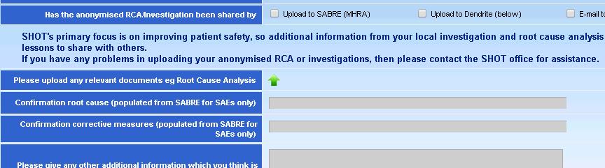 In most cases, the SHOT report category will be pre-populated based on the type of report entered on SABRE.