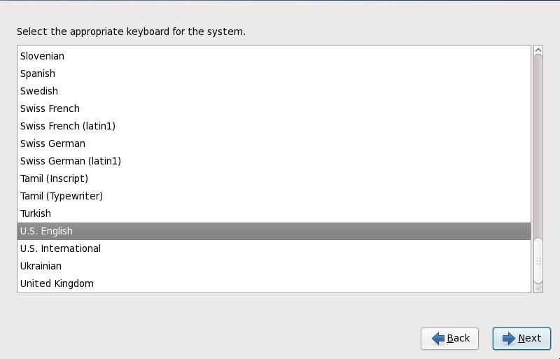 Figure 5. Keyboard Configuration 10. Initializing the Hard Disk If no readable partition tables are found on existing hard disks, the installation program asks to initialize the hard disk.
