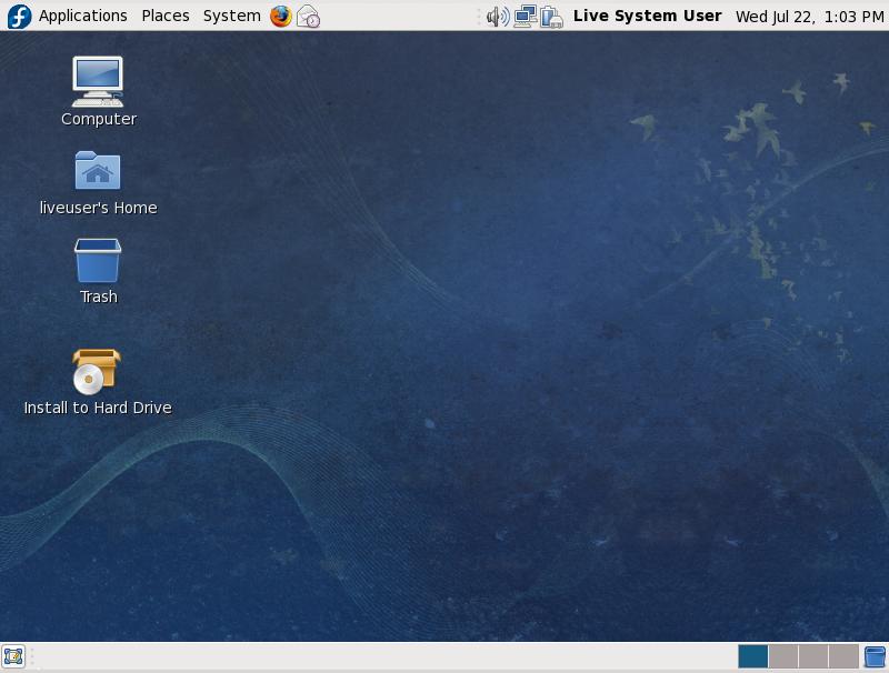 Welcome to Fedora Figure 3. The desktop of the Fedora live system 7.
