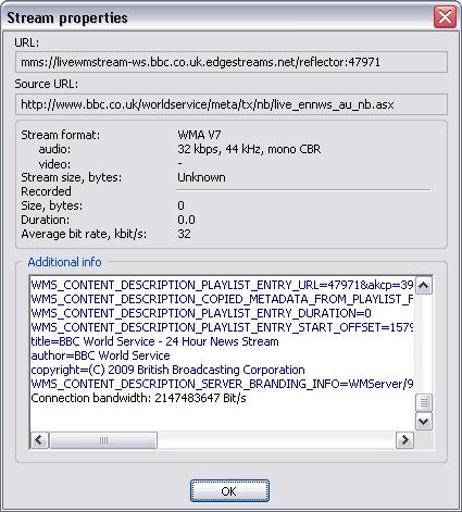 Using Total Recorder 127 URL Displays the exact URL from which the data will be received. Source URL This is the URL you entered in the "Open URL" dialog.