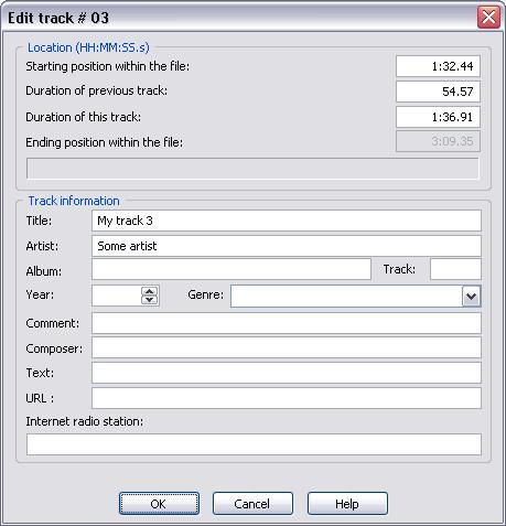 Using Total Recorder 145 Start position within the file - start position within the file for the track to be added or edited.