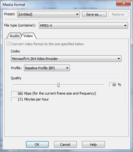 Using Total Recorder 195 Convert video format to the one specified below select this check box if you want to specify a particular video format.