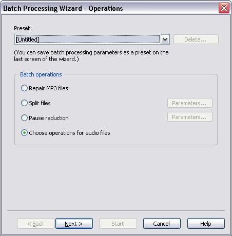 208 TotalRecorder On-line Help Preset this list contains the names of saved batch processing presets. Batch processing parameters can be saved as preset on the final screen of the wizard.