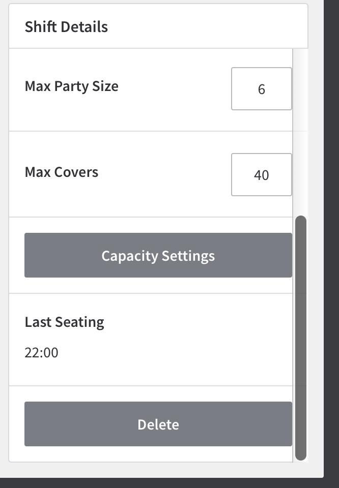 Capacity Settings There are more in-depth editing options available on the session details menu.