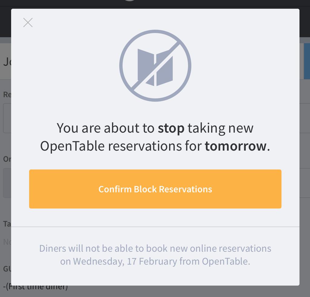 Blocking reservations for the selected day Back in the home screen, with the correct date selected you can