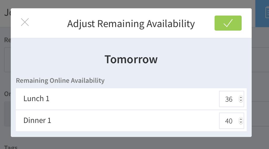 Editing remaining availability for the selected date Back in the home screen, with the correct date selected you can also edit remaining availability for the selected day.
