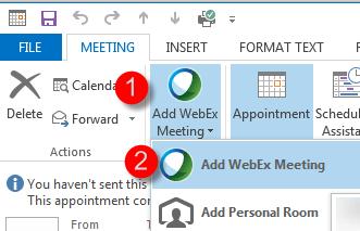 3. Click Add WebEx Meeting. 4.