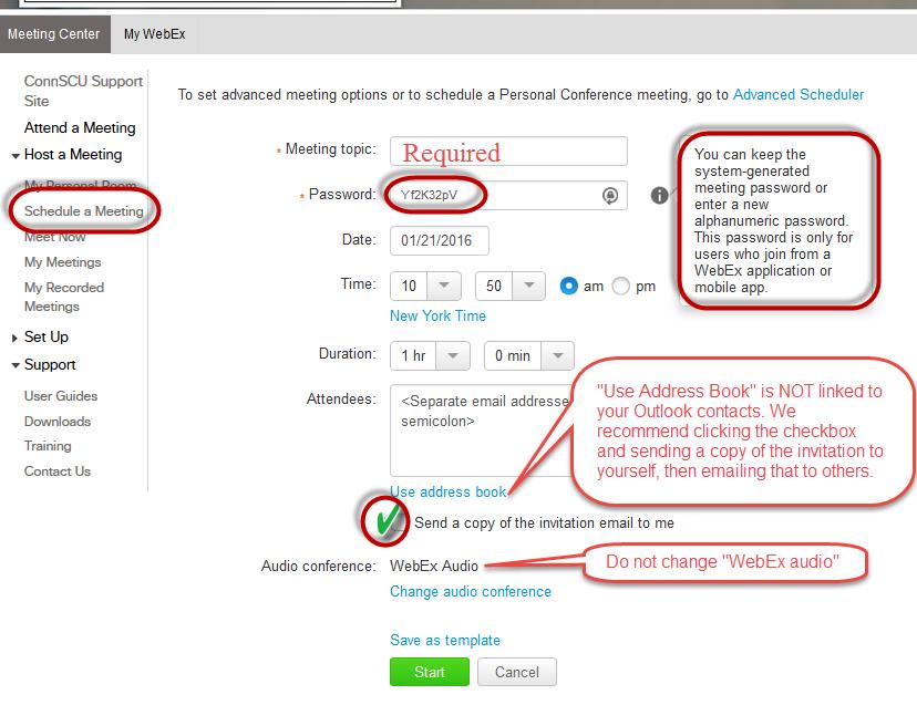 WebEx meetings REQUIRE a meeting password. This is NOT the same as your Host login password!