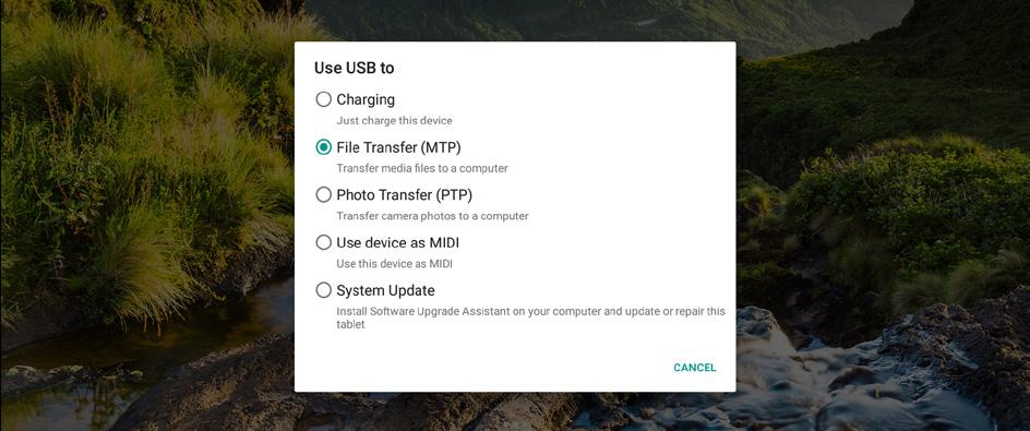 NOTE: Make sure the USB tethering is turned off before using USB to transfer files between your tablet and computer. 1. Connect your tablet to the computer with a USB cable.