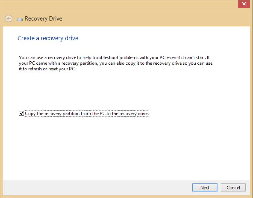Recovery - 19 1. From Start, type 'Recovery' and then click Acer Recovery Management in the list of apps. 2. Click Create Factory Default Backup. The Recovery Drive window opens.
