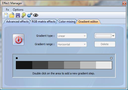 Page 15 of 20 Gradient Editor The gradient editor allows you to create many complex static gradients To switch the editor on, click on the red button and select a