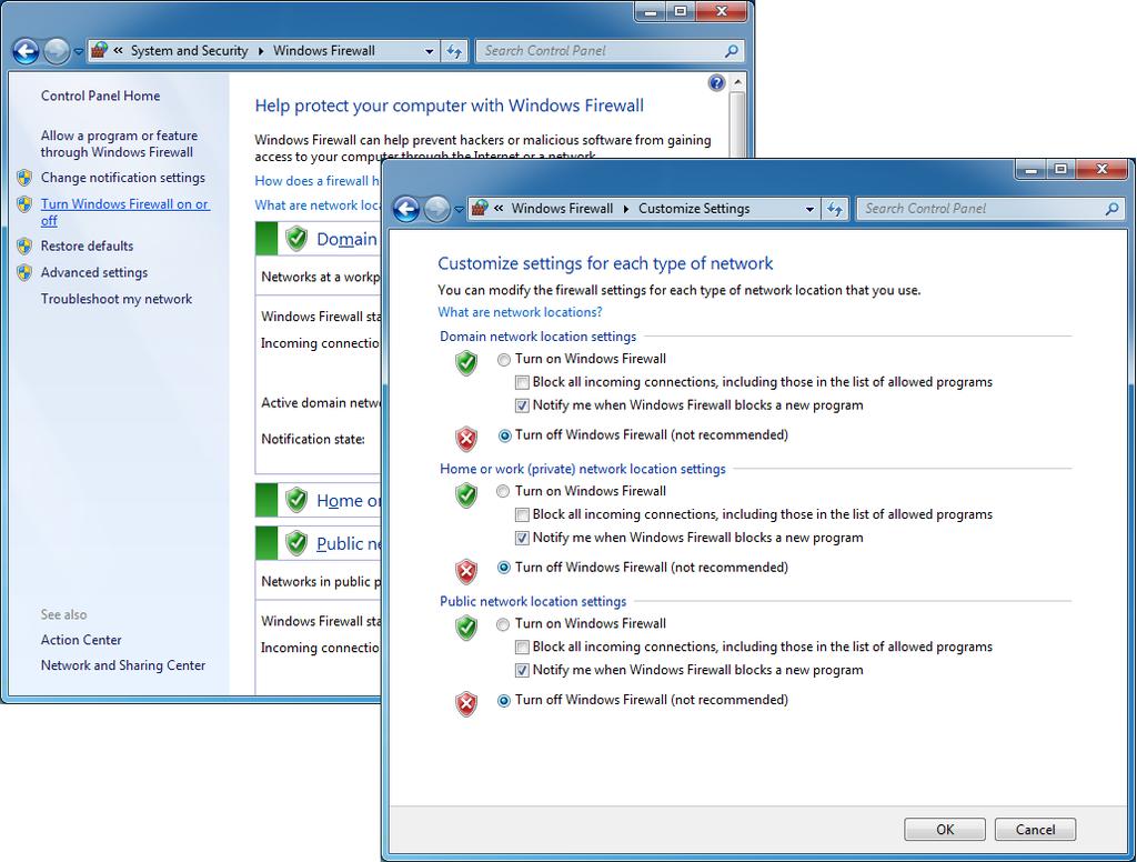 Deactivating/ adapting the firewall in Windows 14.