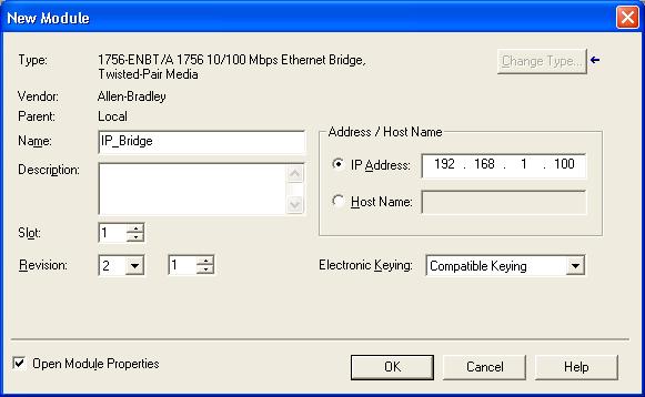 Enter the "Major Revision" of your EtherNet/IP bridge and click "OK".