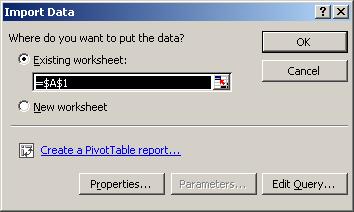 To return the data to a new worksheet, select New worksheet, and then click [OK].