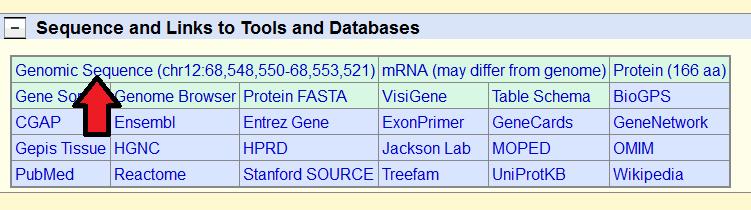 Under Sequence and Links to Tools and Databases click on the Genomic