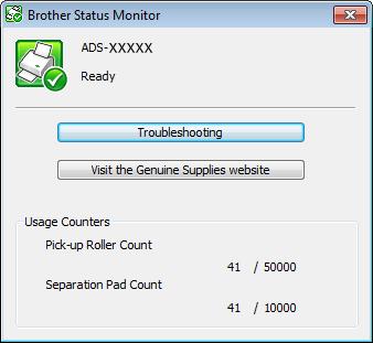 Routine Maintenance Check Consumable Replacement Cycle 8 (ADS-1000W) 1 Start the Status Monitor application. Windows Double-click the icon in the task tray.
