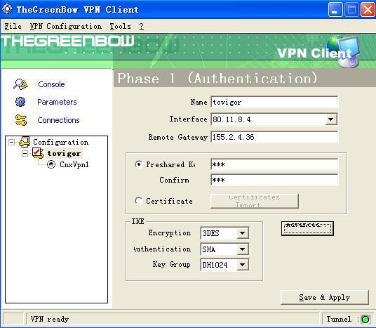 3.2 TheGreenBow IPSec VPN Client Configuration 3.2.1 VPN Client Phase 1(IKE) Configuration a.