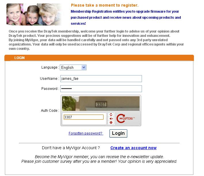 Log into the web configurator of Vigor2960 and click Product Registration. 2. A Login page will be shown on the screen.