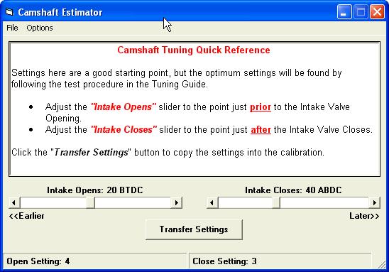 Figure 5-2: The Camshaft Estimator Form The camshaft estimator provides a starting point for determining the best CamTune settings; however, due to the great variety in camshaft designs (and related