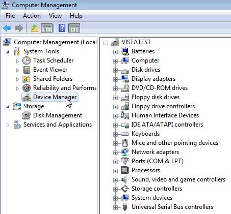 Click on "Device Manager" in the left-hand tree: Figure 7-11: Vista Computer