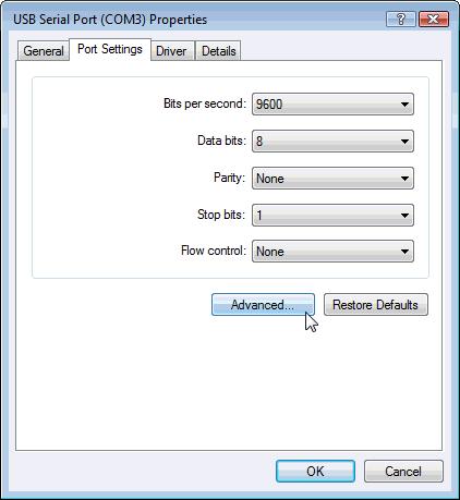 From this dialog, select the new COM port number: Figure 7-14: Vista / Win7 Advanced COM Port Settings The TTS USB port must be assigned between COM1 and COM16.